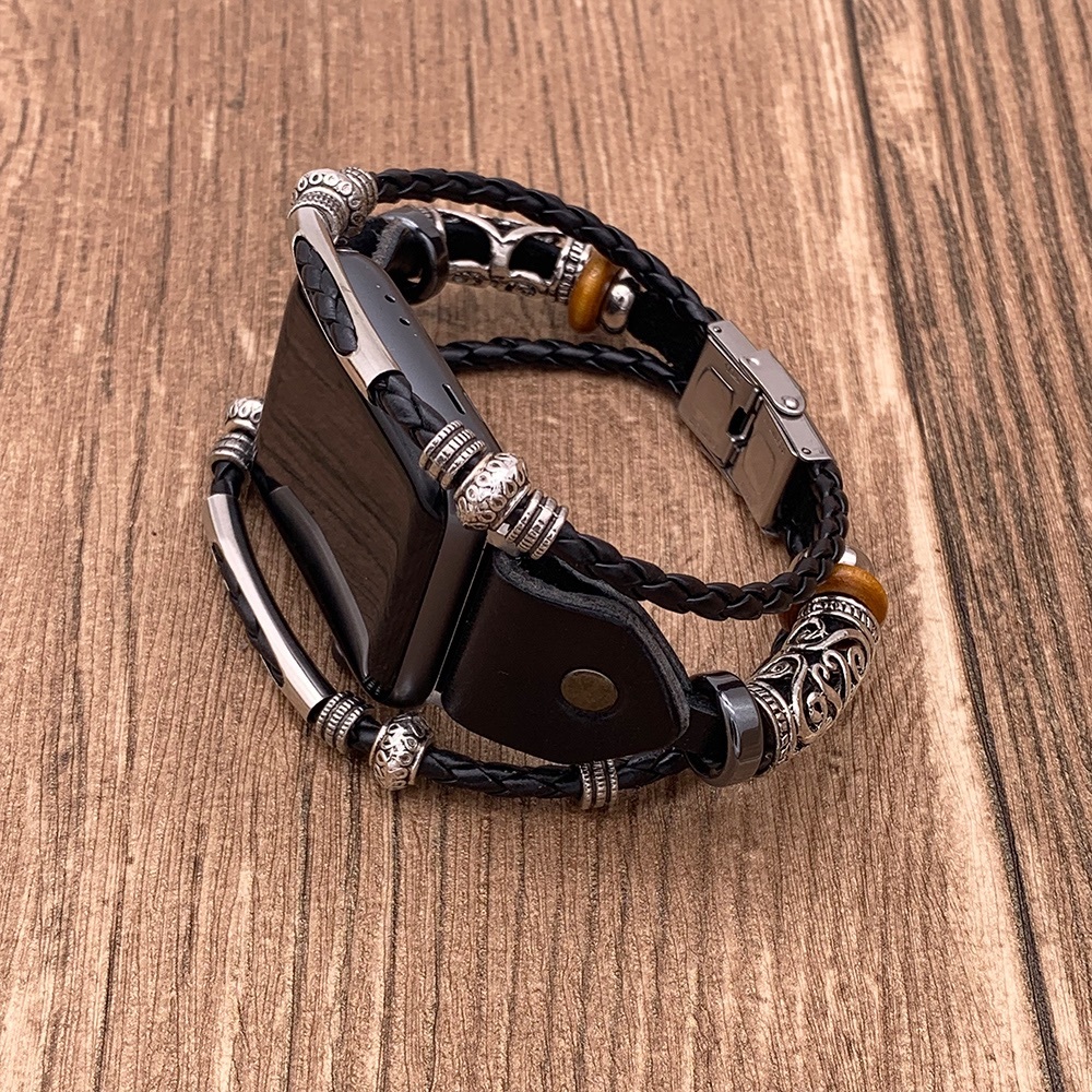 Beaded Braided Leather Watchband for Apple - Picture 6 of 16